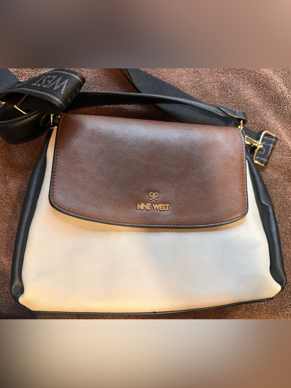 NEW. Nine West Brown and Cream Two-Tone Crossbody
